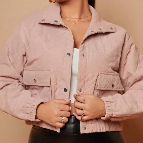 Dusty Pink Quilted Jacket with Pockets in S, M, and L - Picture 3 of 4